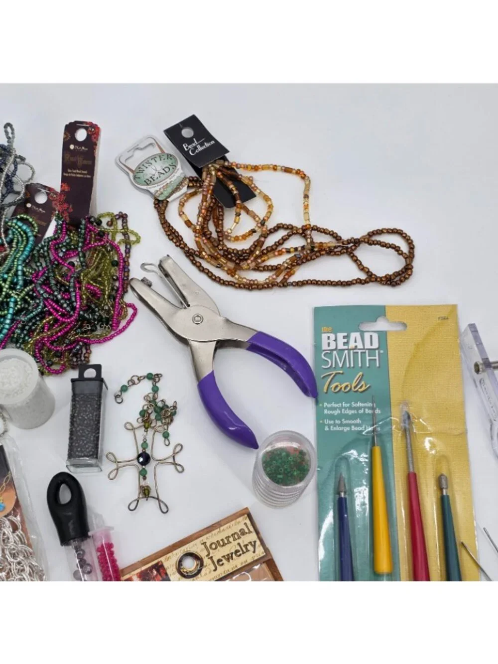 HUGE Jewelry Making Supply Lot Charms Necklaces Copper Beads Gems Tools most NEW